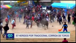 Huancavelica 57 heridos tras tradicional corrida de toros [upl. by Ahsimit]