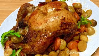 Como hacer Pollo al Horno  Truco para que te quede Dorado y Rico Roasted Chicken Recipe [upl. by Davida973]