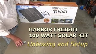 harbor freight 100 watt solar kit  UNBOXING and SETUP [upl. by Miharba]