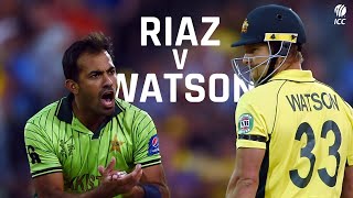 Wahab Riazs fiery spell against Shane Watson  CWC 2015 [upl. by Zacherie]