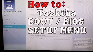 How to Access Toshiba Boot Menu  Toshiba BIOS Setup Utility [upl. by Skerl]