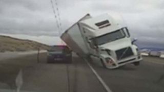 Caught on camera Truck blows over in wind storm [upl. by Hadsall200]