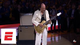 Carlos Santana performs national anthem at Game 2 of 2018 NBA Finals  ESPN [upl. by Ettennaej726]