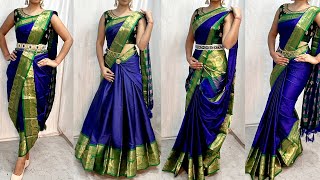 COTTON SILK SAREE DRAPING IN 4 ELEGANT STYLEELEGANT LEHENGA STYLE DRAPINGBEGINNERS SAREE DRAPING [upl. by Natsirt949]