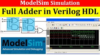 Full Adder Design using Gate Level Modeling in ModelSim  Verilog Tutorials [upl. by Slotnick]