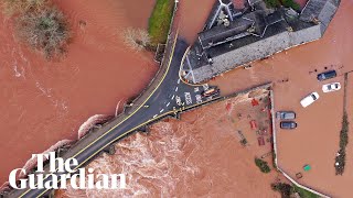 Storm Dennis huge waves and flooded roads in England and Wales [upl. by Imotas]