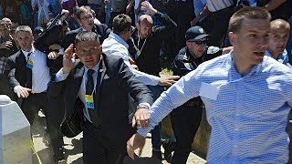 Serbia PM pelted with ricks at Srebrenica massacre anniversary [upl. by Ferullo]