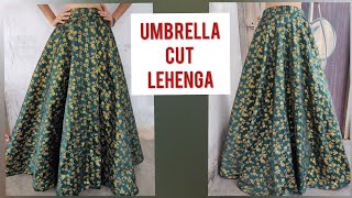 Umbrella cut lehenga  cutting and stitching full tutorial  easy and simple way [upl. by Ainolopa920]