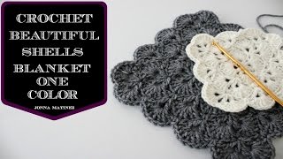 How To Crochet A Beautiful Shells Blanket In One Color  How to crochet a blanket  Shells Stitch [upl. by Attoynek]