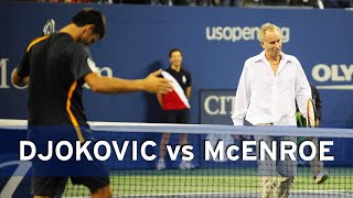 Novak Djokovic challenges John McEnroe to a match  US Open 2009 [upl. by Ikir]