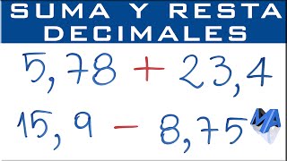 Suma y resta de números decimales [upl. by Haiacim991]