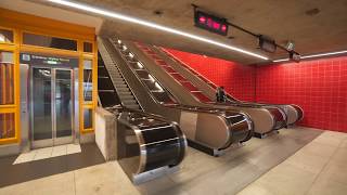 Sweden Stockholm Norsborg Subway station UBahn Metro TBana 4X escalator 5X elevator ride [upl. by Alcinia]