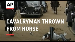 UK CAVALRYMAN THROWN FROM HORSE DURING QUEENS PARADE [upl. by Ahsertal822]